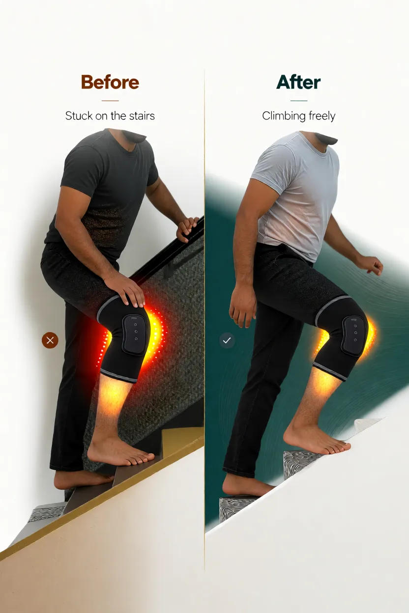 Man wearing Zivo KneeCare Pro — climbing stairs before and after