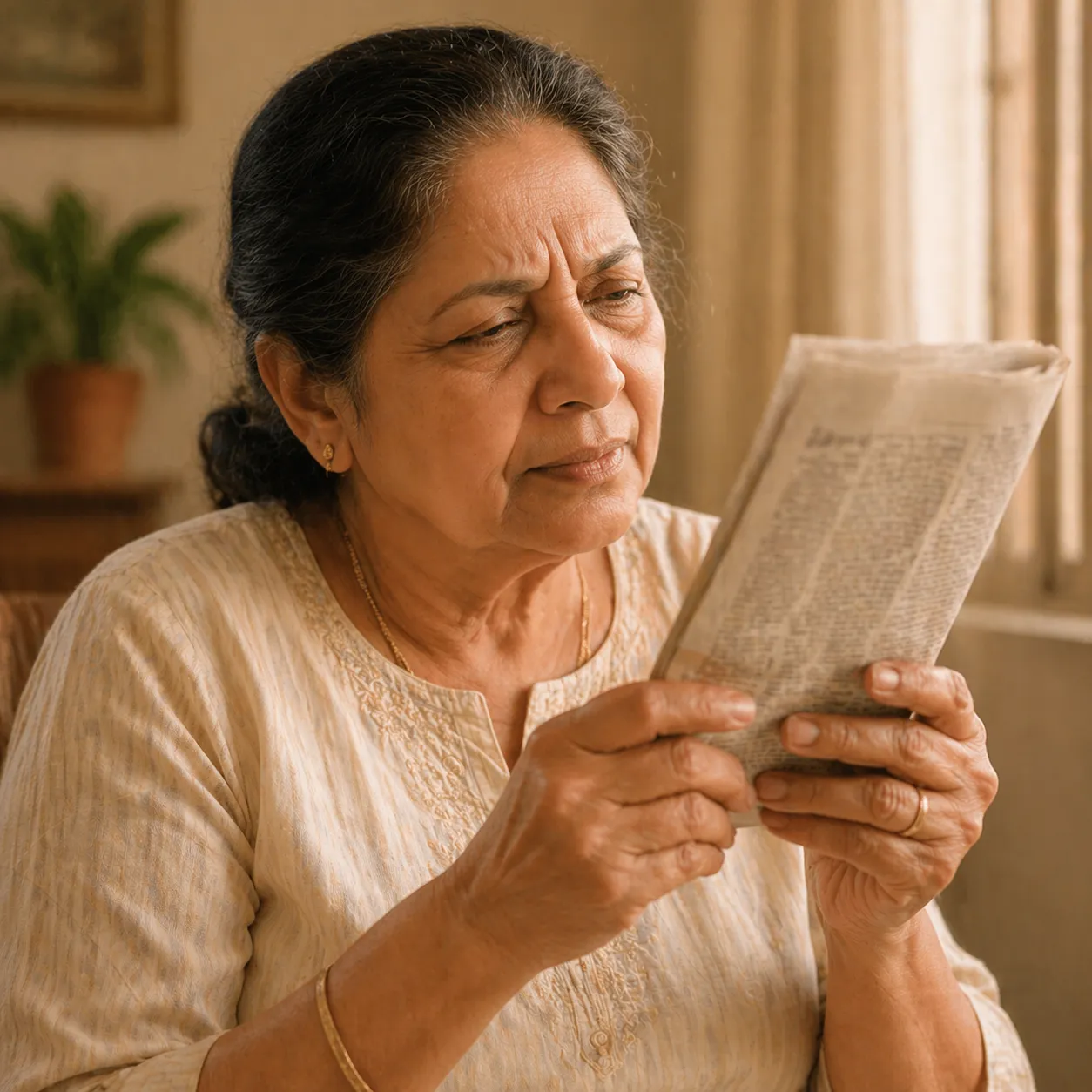 Indian person checking blood sugar, concerned expression