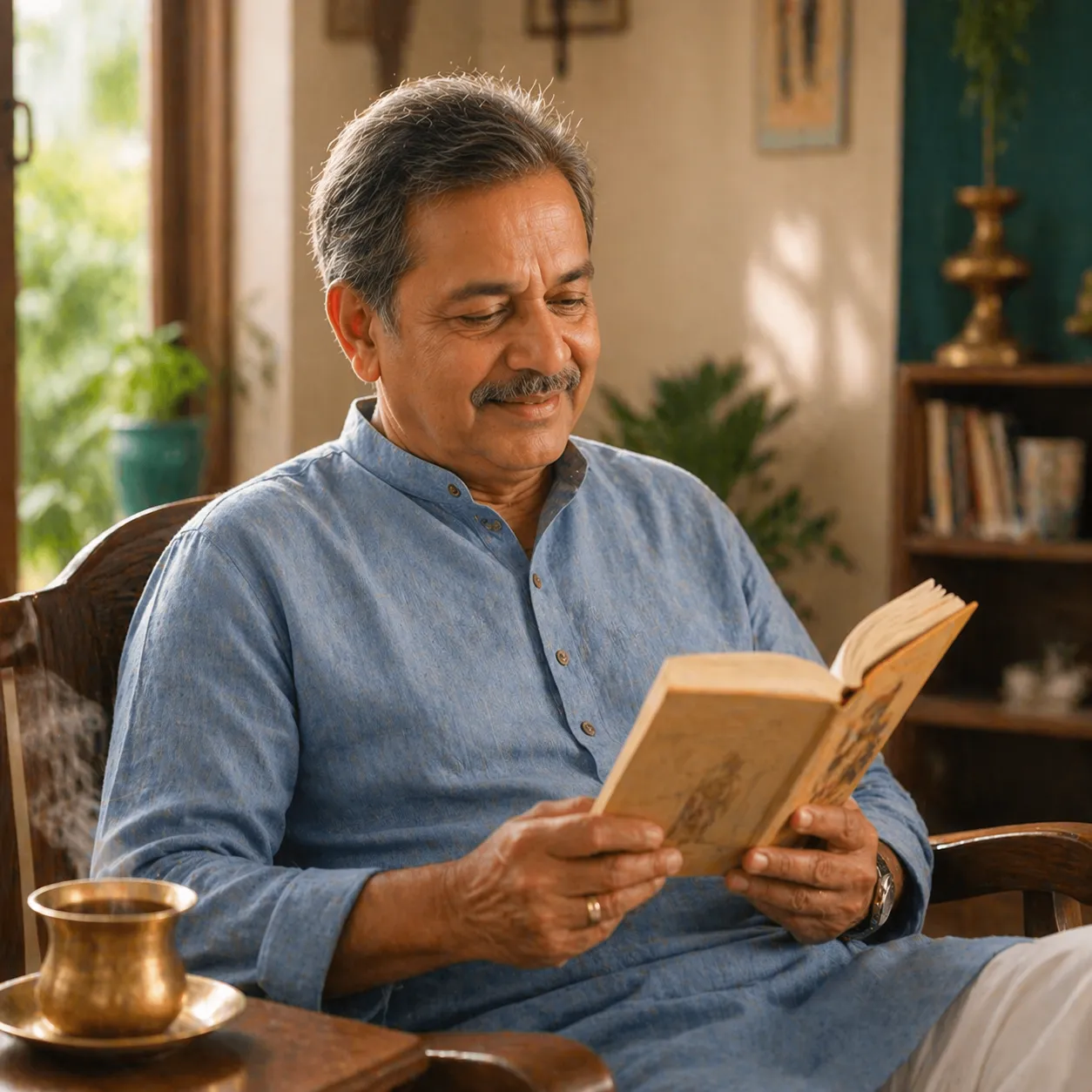 Indian senior happy with blood sugar reading
