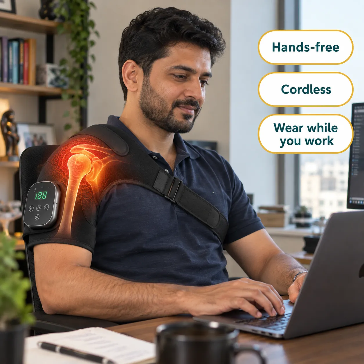 Man wearing SILQCURE ShoulderFlex Pro — arm movement before and after